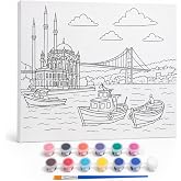 SOGUD Boyama Tuval Seti - 40x50 cm B&uuml;y&uuml;k Boy Hazır Desenli Tuval - 12 Renk Boya ve Fır&ccedil;a Dahil - &Ccedil;ocuklar ve Yetişkinler İ&ccedil;in