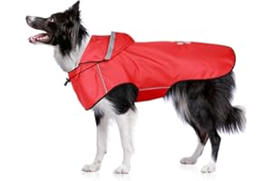 BiPawTi Kurtka przeciwdeszczowa dla psów, średnia – wodoszczelny płaszcz dla psa, regulowana kurtka przeciwdeszczowa z odblaskowym kapturem, ultralekka, wygodna kurtka dla psów na suchość, bezpieczne