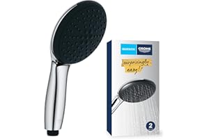 GROHE Vitalio 110, Duschkopf, 14l pro Min (Handbrause mit 2 Strahlarten, per Drehregler verstellbar, Universalanschluss, Silikonring schützt Duschbrause bei Stürzen), rund, chrom, 26948001