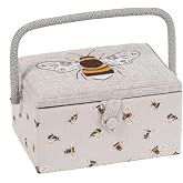 Hobby Gift Exclusive Medium Sewing Box, Craft Storage Box, Accessory Tray, Pin Holder, PVC Handle, 18.5 x 25.5 x 14.5 cm, Emb
