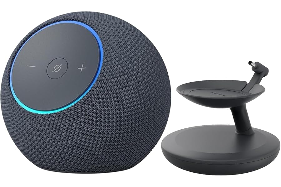 Amazon Echo Dot Max, Alexa-Lautsprecher mit raumfüllendem Klang und integriertem Smart-Home-Hub + Ständer mit USB-C-Lade