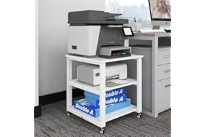 PUNCIA 3-Ebene Druckertisch mit Universalrollen mobiler Druckerständer aus Holz & Metall Druckerwagen Stauregal 50x50x50cm bis zu 70 kg belastbar weiß für Büro Zuhause Office Schule