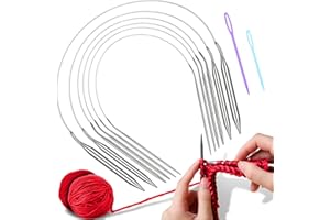 KUAOWT Ferri da Maglia Circolari, 6Pz Doppia Punta Ferri da Maglia Lunghi 40 cm in Acciaio Inossidabile, Ferri Circolari Lavoro a Maglia Kit per Sciarpe Calzini Coperte Maglione (3mm/4mm/5mm/6mm/8mm/10mm)