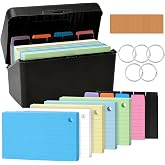Black Index Card Box, Contains 250 Coloured Ruled Index Cards, 100 Index Notes, 5 Dividers, 5 Ring Binders and 1 Solinorex La