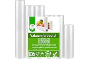 6 Vakuumierbeutel Lebensmittel Folienrollen AIQII 1 Roll 15cm x 300cm +2 Rolls 20cm x 300cm + 2 Rolls 25cm x 300cm +1 Rolls 28cm x 300cm Vakuumrollen Vakuumfolie Vakuumbeutel mit Profil Einschweißen