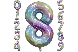 OUSUGA 40 Inch Star Number Balloons, Large Starry Sky Gradient Number 8 Balloons, Helium Foil Mylar Gradient Rainbow Party Balloons Pastel Digit Balloon for Birthday Anniversary Princess Party Decorations