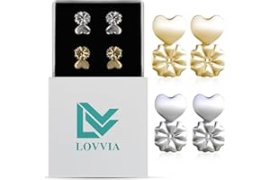 LOVVIA Cierres elevadores de pendientes, Tuercas lóbulos rasgados, Levantadores orejas caídas, Hipoalergénicos, 2 Pares Ajustables, Plateado y dorado