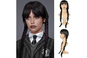 QUEENTAS 19Inch Long Braided Wigs for Women Black Long Straight Hair Costume Wigs for Halloween Party Cosplay