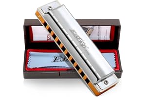 East Top 10 Holes Professional Diatonic Blues Harmonica Key of F avec Silver Cover, Probgrade Harmonica pour adultes, joueurs professionnels et étudiants
