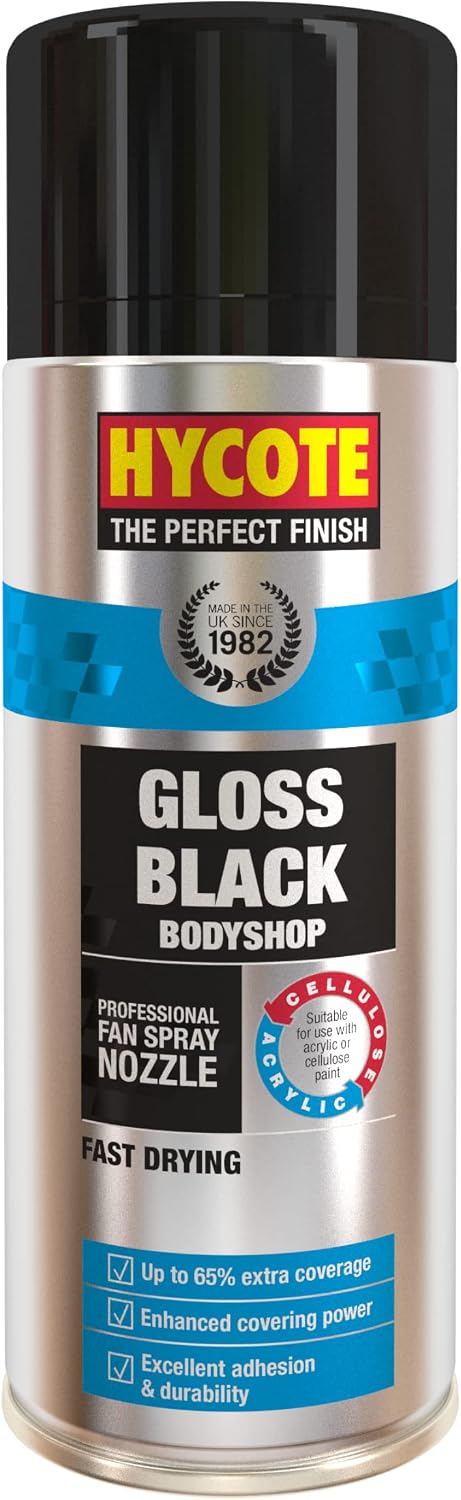 Hycote Bodyshop Pintura en Aerosol de Secado rápido para Coche, Negro Brillante, 400 ml