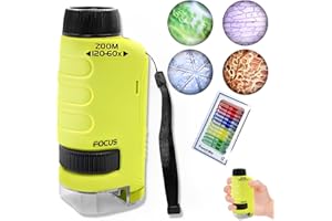 Ycaaeo Microscope Enfant, 60-120x Microscope Portable Enfant avec LED & Lamelles, Jouet Scientifique Filles Garçons 4-16 Ans