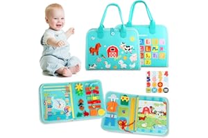 Strehknewen Busy Board Montessori 1-3 Anni, Libro di Feltro Educativo Interattivo, Pannello Sensoriale Bambini, Giochi Motricità Fine, Portatile e Sicuro, Regalo per Bambini