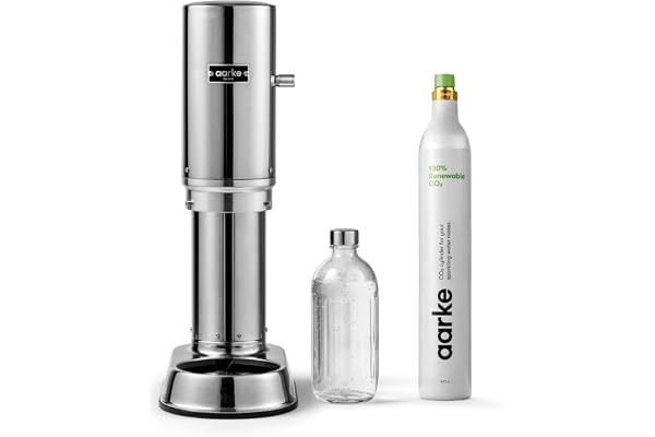 Aarke Carbonator Pro, rostfritt stål vattenbubblare i modern rostfritt stål finish med CO2-cylinder, bubbelvattenberedare för kranvatten, kompatibel med 60 l CO2-cylindrar