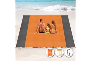 Henrycares Alfombra de Playa 300 x 275cm Grande, Mantas de Playa Antiarena Impermeable Esterilla Playa, Playa Accesorios con 4 Clavos de Fijación, Ideal para Viajes al Aire Libre (Naranja)