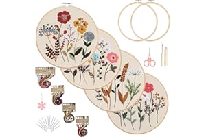 Felly 4 Piezas Kit de Bordado de Inicio, Práctica de Punto de Cruz con Instrucciones, Aguja e Hilo, Aros de Bordado y Tela Bordada, Juego de Herramienta de Artes de Bricolaje para Principiantes y Niño