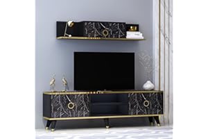 HOMIDEA SOPHIA Set Soggiorno - Parete Attrezzata - Mobile TV Porta con 2 Armadietti per Salotto con mensola da muro in Moderno Design (Nero)