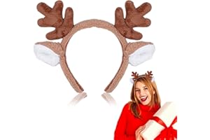 WLLHYF Opaska na głowę z porożem renifera, Boże Narodzenie, uszy, poroże, opaska na głowę, uroczy jeleń, ucho, opaska do włosów, kwiatowa, renifera, nakrycie głowy, kostium, impreza, cosplay