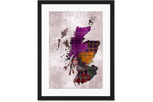 Wee Blue Coo Scottish Tartan Map Scotland Picture Large Art Print Poster Wall Decor 18x24 inch Supplied Ready To Hang With Included Mount Brackets
