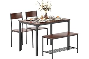 sogesfurniture Essgruppe 4-teilig, mit Esstisch 110 * 70 * 76cm, 2 Stühlen, eine Sitzbank in Metallgestell, Rechteckig Küchentisch-Set mit Ablagefläche für Wohnzimmer, Esszimmer, Walnuß&Schwarz
