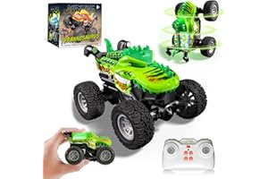 PENGBU RC Mini Dino Monster Truck, bezpośrednie ładowanie, zdalnie sterowana monstertruck z chodzeniem w pozycji pionowej i obrotem o 360°, 1/64 mini RC Monster Truck z metalową obudową i światłem, zdalnie