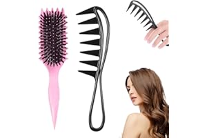 Ajuanbazha 2 Pezzi Bounce Curl Brush, Bounce Curl Spazzola Setole di Cinghiale, Spazzola Styling Capelli Ricci, Nuovo Bounce Curl Spazzola per Districare, Modellare e Definire i Ricci (B)