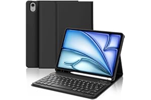 JADEMALL Etui Clavier pour iPad Air 11 Pouces (M2) 2024, AZERTY Français Clavier pour iPad Air 6th 11, Bluetooth Magnétique Détachable avec Fente pour Stylo pour iPad Air 11" A2902/ A2903/ A2904, Noir