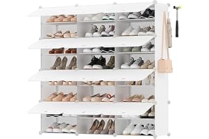 ‎SONGMICS SONGMICS Schuhregal, Schuhschrank, für Garderobe und Eingangsbereich, anpassbar, 12 Fächer, für bis zu 48 Paar Schuhe, wolkenweiß LPC040W02