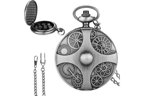 TenaLucy Mini DND-tärningar, Set av Mini DND-tärningar Mini DND-tärningsspel DND fickurfodral Steampunk med kugghjul 7 polyedriska D&D-tärningar i metall rollspel