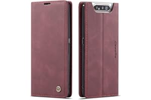 Ququcheng123 Lederhülle kompatibel mit Samsung Galaxy A80/A90 Hülle,Flip Case Schutzhülle Klapphülle Handyhülle mit Standfunktion-Rot
