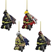 Fowecelt Lot De 4 Décorations De Sapin De Noël Pompiers