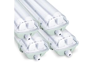‎VIGEVEE Vigevee LED Feuchtraumleuchte Wannenleuchte 150cm 2 x 24w 4800LM Kaltweiß 6500K Doppelt T8 LED Röhre, IP65 Wasserfest Feuchtraumlampe Werkstattlampe für Garage, Keller, Büro - 4 Stück