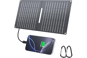 ECOSONIQUE TECHNOLOGY Ecosonique 15W Solar Ladegerät für Handy, IP67 Wasserdicht Faltbar Solarpanel für Handy,mit USB-A/USB-C für Camping Backpacking Kompatibel mit Handy, iPhone, Samsung Galaxy, Google Pixel, LG
