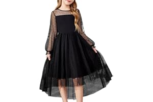 Arshiner Abito per Ragazze Maniche Lunghe Vestito in Tulle Festa Abito Comunione Vestito Bambine Abbigliamento da Sposa 6-16 Anni