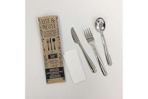 Pintinox Set da 100 confezioni forchetta, coltello e cucchiaio Use&Reuse con tovagliolo,acciaio inox nichel free, alternativa alla plastica monouso