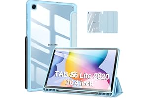 DUZZONA Funda Compatible con Samsung Galaxy Tab S6 Lite 10.4 2022/2020, Trasera Transparente Back Cover Carcasa con Soporte Incorporado de S Pencil, para Tab S6 Lite 10.4 Pulgadas, Azul Claro