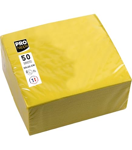 Lot 100 Serviettes Papier 2 Plis Jaune 33x33 Cm – 100% Cellulose – Éco-Responsables Fêtes