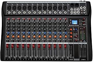 Depusheng DA12 Consola mezcladora de sonido estéreo profesional de 12 canales Bluetooth USB Grabación de computadora Reproducción Phantom Power USB Mezclador de audio digital