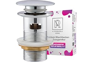 M. ROSENFELD HOME Bonde lavabo avec trop-plein chrome - Bonde Pop Up 1 1/4 pouce en acier inoxydable et laiton pour lavabo - Vannes PopUp, bonde lavabo, installation facile