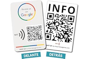 MESSAGENES | Tarjeta PVC con NFC y Código QR para Reseñas Google + Info | 1 Unidad | Placa de Negocio