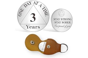 AtSKnSK Pièce de monnaie de sobriété de 3 ans - 1 à 10 ans - Puce AA - Pour homme et femme - Cadeau de récupération pour alcoolique anonyme - Avec porte-clés en cuir synthétique (3 ans)