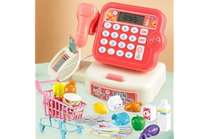 ROONTIN Registratore di Cassa Giocattolo per Bambini 3+ Anni - Supermercato con Scanner e Microfono