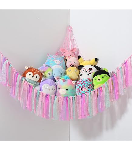 Filet Hamac Peluche En Coton Tressé – Rangement Jouets Enfant Triangle Suspendu,  Blanc Cassé, Grande Capacité
