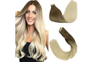 GOO GOO Extension Capelli Veri Biadesivo, 20pcs 50g 40cm dal Castano Sabbia al Biondo Platino Extension Capelli, Reale Naturale Estensione dei Capelli Umani, Remy Liscia Estensione dei Capelli Umani