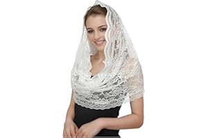 Proumhang Velo de Encaje Estilo Español Tradicional Floral para Novia - Mantilla para Iglesia y Pañuelo de Encaje para Cubrir la Cabeza en Misa Latina