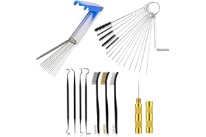 HONGLEEY 36 Pcs Carburetor Cleaning Kit, Carburetor Cleaner Set Include 5 Cleaning Needles, 10 Nylon Brushes, 13 Pcs Clean Wires, 1 Sharpen Pick Tool, 7 Brushes Hooks for Remove Nozzle Dirty of Motorcycles