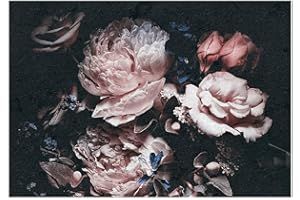 Forwall Fototapete Blumen Vintage Blumenstrauß große Pfingstrosen schwarz Rosen Wohnzimmer Schlafzimmer Vlies Tapete Wandtapete UV-Beständig Montagefertig (13525, V8 (368x254 cm) 4 Bahnen)