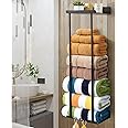 ZHHMl Towel Rack with Shelf for Bathroom Wall Mounted,Retractable Height Metal Bath Towel Rack with Reliable Hooks Storage for Rolled Towel（Black）