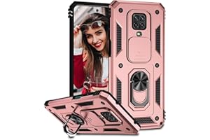 POUHYE Funda para Xiaomi Redmi Note 9S / 9 Pro / 9 Pro MAX Carcasa Original,Silicone TPU + PC Rugged Bumper Case 360°Magnético Anillo Soporte,Cubierta de cámara Deslizante Proteger Carcasa Oro Rosa