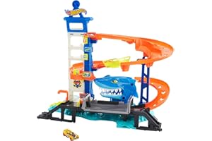 Hot Wheels® City Coffret L’Attaque du Requin avec 1 voiture et un circuit avec créature redoutable, se connecte à d’autres coffrets, Jouet Enfant, Dès 4 ans, HDP06