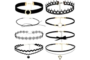 YEEMEEN 8PZ Girocolli Collana Choker Nero Velluto Collane Girocollo Donna Bambina Collane Girocollo Set Gotiche Girocollo con Lunghezza Regolabileper Varie Occasioni Nero